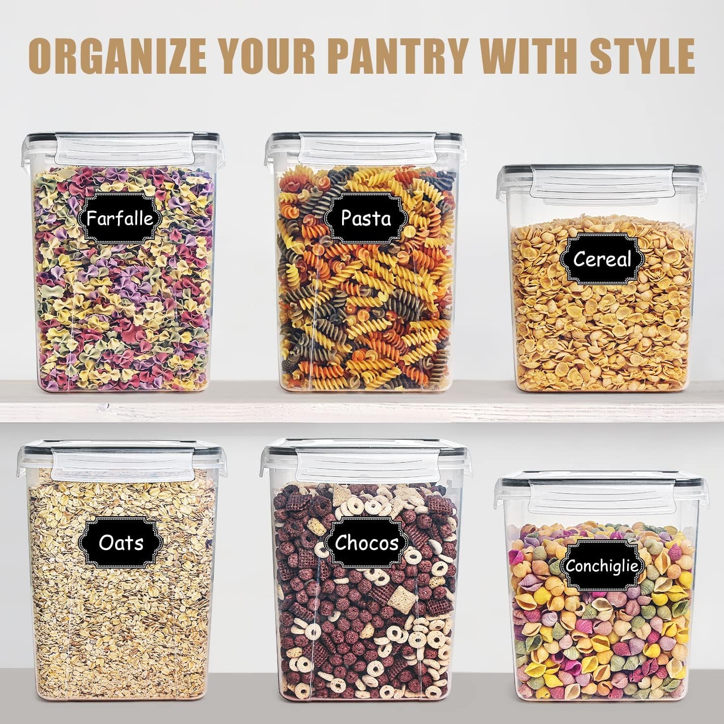 Large Food Storage Containers,  Airtight Cereal & Dry Food Storage Containers for Sugar, Flour, Snack, Baking Supplies, Leak-Proof with Black Locking Lids - Set of 4 (5.2L /175Oz)