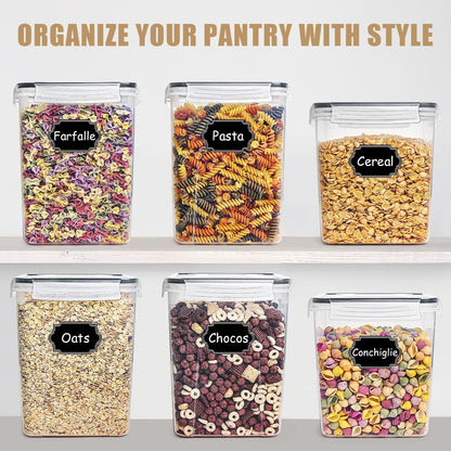Large Food Storage Containers,  Airtight Cereal & Dry Food Storage Containers for Sugar, Flour, Snack, Baking Supplies, Leak-Proof with Black Locking Lids - Set of 4 (5.2L /175Oz)